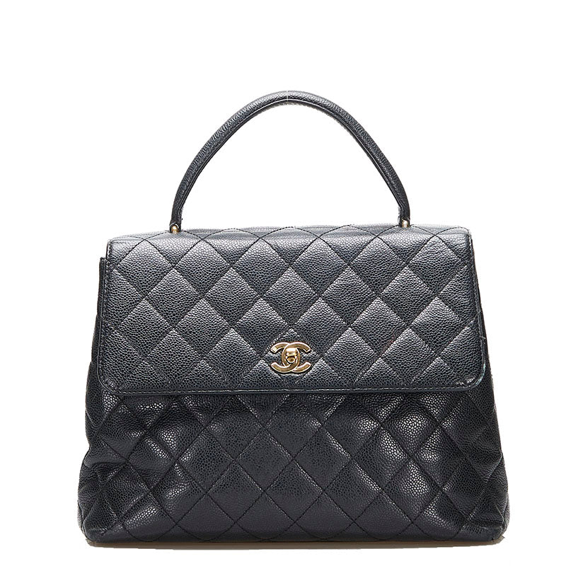 シャネル ココマーク ターンロック ハンドバッグ ブラック キャビアスキン レディース CHANEL 【中古】