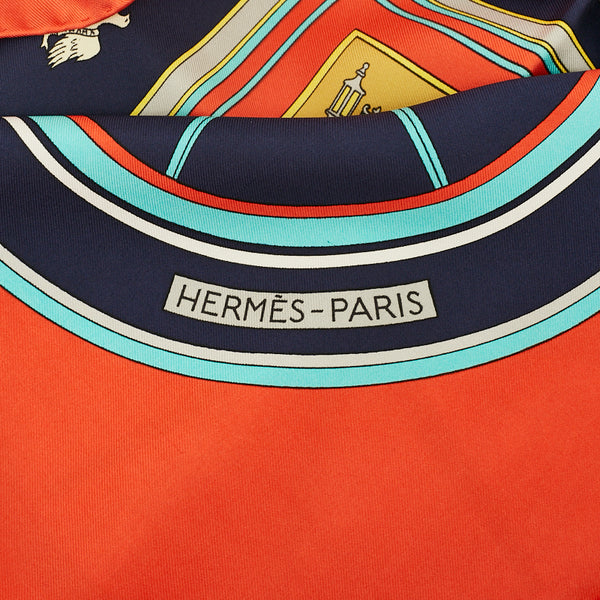 エルメス カレ90 WASHINGTON'S CARRIAGE ジョージワシントンの馬車  スカーフ オレンジ ネイビー マルチカラー シルク レディース HERMES 【中古】