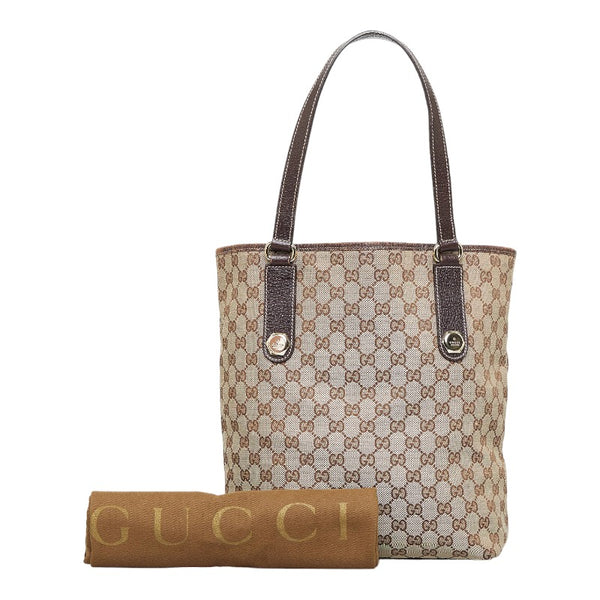グッチ GGキャンバス ショルダーバッグ トートバッグ 153009 ベージュ ブラウン キャンバス レザー レディース GUCCI 【中古】