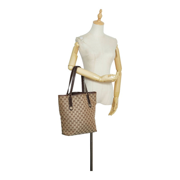 グッチ GGキャンバス ショルダーバッグ トートバッグ 153009 ベージュ ブラウン キャンバス レザー レディース GUCCI 【中古】