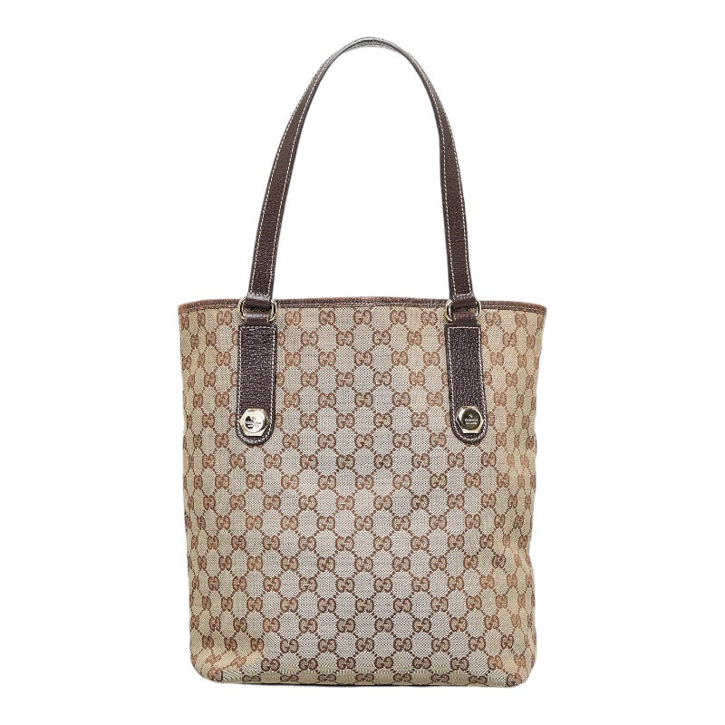 グッチ GGキャンバス ショルダーバッグ トートバッグ 153009 ベージュ ブラウン キャンバス レザー レディース GUCCI 【中古】