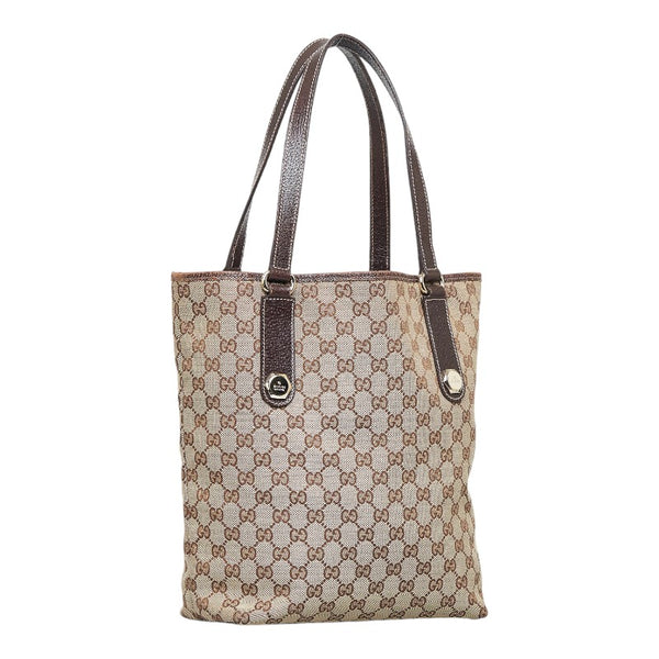 グッチ GGキャンバス ショルダーバッグ トートバッグ 153009 ベージュ ブラウン キャンバス レザー レディース GUCCI 【中古】