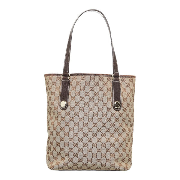 グッチ GGキャンバス ショルダーバッグ トートバッグ 153009 ベージュ ブラウン キャンバス レザー レディース GUCCI 【中古】