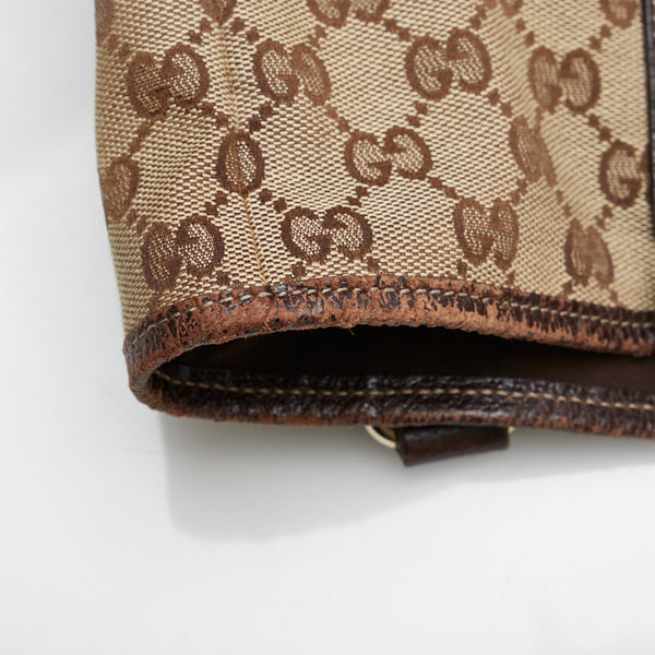 グッチ GGキャンバス ショルダーバッグ トートバッグ 153009 ベージュ ブラウン キャンバス レザー レディース GUCCI 【中古】