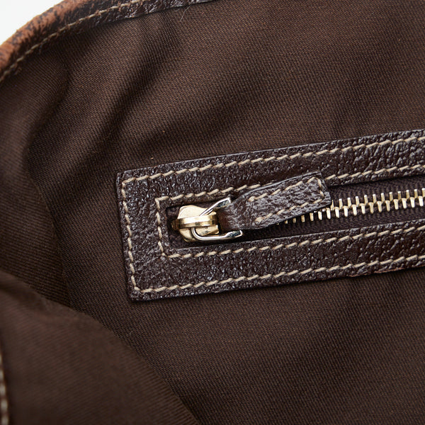 グッチ GGキャンバス ショルダーバッグ トートバッグ 153009 ベージュ ブラウン キャンバス レザー レディース GUCCI 【中古】