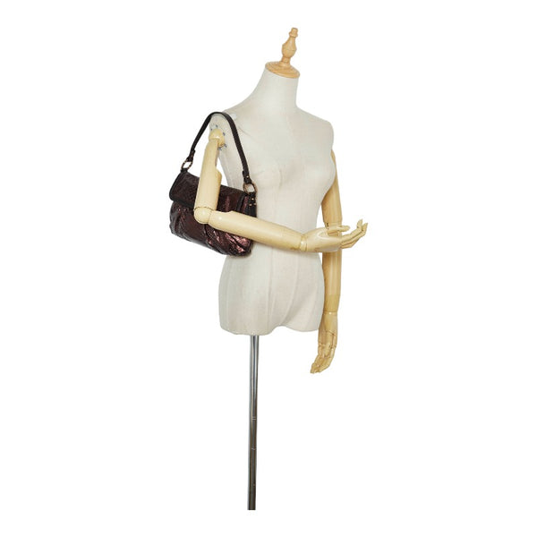 フェンディ パイソン 型押し ワンショルダーバッグ ハンドバッグ 8BR353 ブラウン レザー レディース FENDI 【中古】