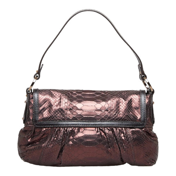 フェンディ パイソン 型押し ワンショルダーバッグ ハンドバッグ 8BR353 ブラウン レザー レディース FENDI 【中古】