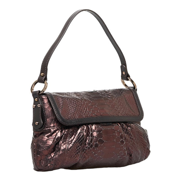 フェンディ パイソン 型押し ワンショルダーバッグ ハンドバッグ 8BR353 ブラウン レザー レディース FENDI 【中古】