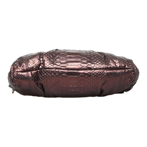 フェンディ パイソン 型押し ワンショルダーバッグ ハンドバッグ 8BR353 ブラウン レザー レディース FENDI 【中古】