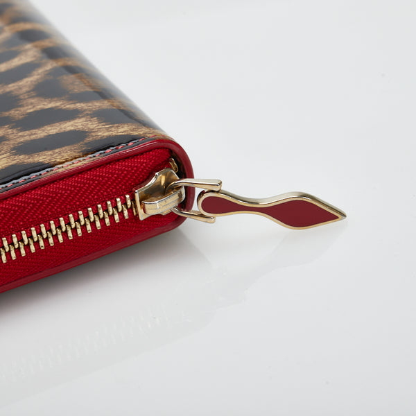 クリスチャンルブタン レオパード ラウンドファスナー 長財布 レッド レザー エナメル レディース Christian Louboutin 【中古】