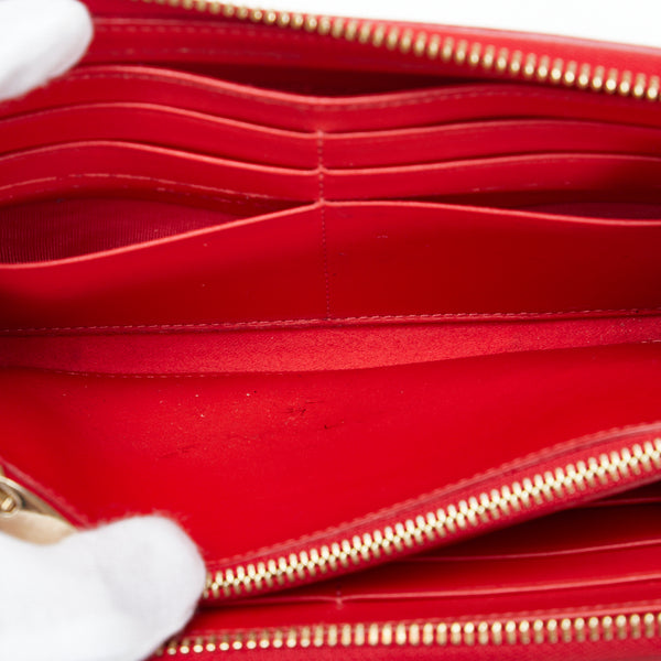 クリスチャンルブタン レオパード ラウンドファスナー 長財布 レッド レザー エナメル レディース Christian Louboutin 【中古】