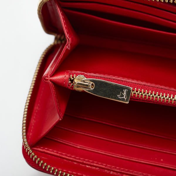 クリスチャンルブタン レオパード ラウンドファスナー 長財布 レッド レザー エナメル レディース Christian Louboutin 【中古】