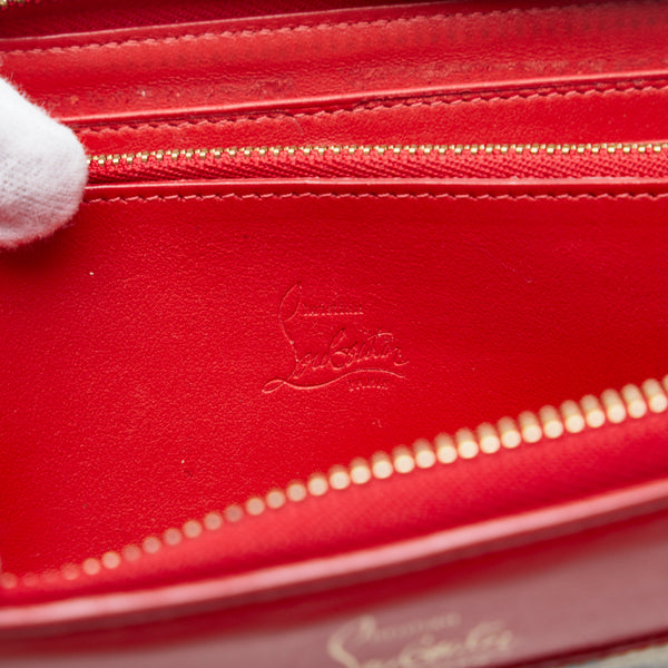 クリスチャンルブタン レオパード ラウンドファスナー 長財布 レッド レザー エナメル レディース Christian Louboutin 【中古】