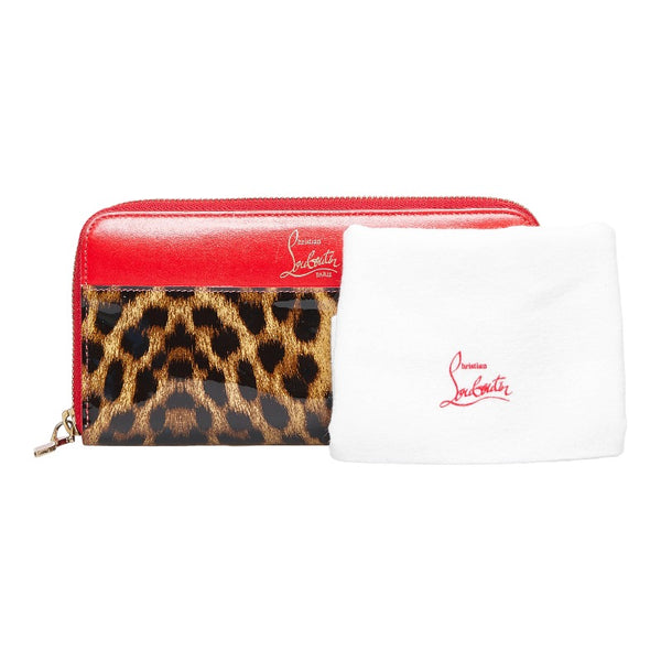 クリスチャンルブタン レオパード ラウンドファスナー 長財布 レッド レザー エナメル レディース Christian Louboutin 【中古】