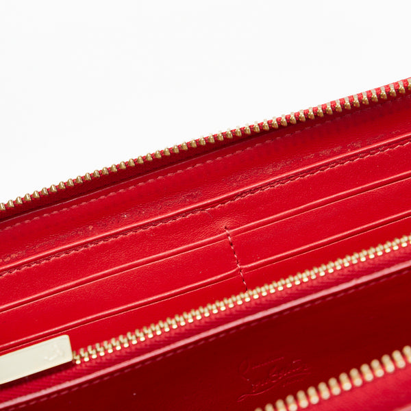 クリスチャンルブタン レオパード ラウンドファスナー 長財布 レッド レザー エナメル レディース Christian Louboutin 【中古】