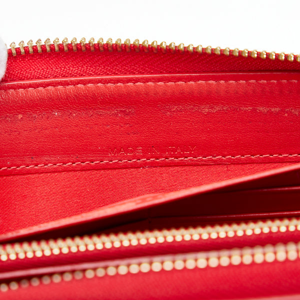 クリスチャンルブタン レオパード ラウンドファスナー 長財布 レッド レザー エナメル レディース Christian Louboutin 【中古】