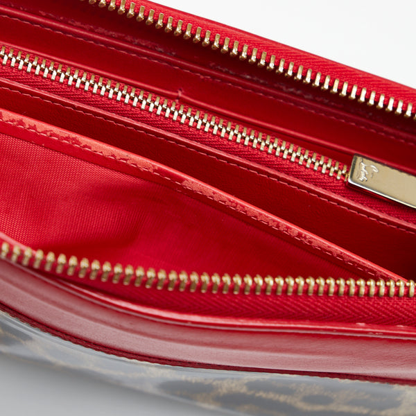 クリスチャンルブタン レオパード ラウンドファスナー 長財布 レッド レザー エナメル レディース Christian Louboutin 【中古】