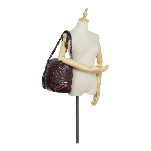 シャネル ココマーク ラグジュアリーライン チェーン ショルダーバッグ トートバッグ ブラウン シルバー レザー レディース CHANEL 【中古】