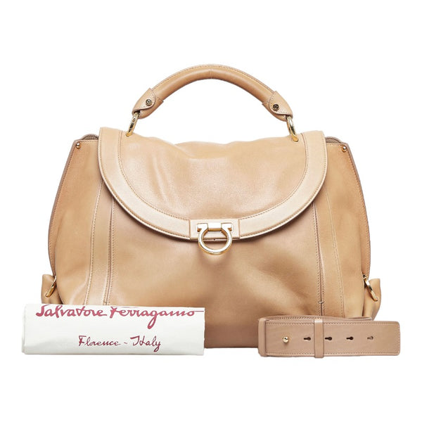 サルヴァトーレフェラガモ ガンチーニ ソフィア ハンドバッグ ショルダーバッグ 2WAY RG-21 ブラウン ゴールド レザー レディース Salvatore Ferragamo 【中古】