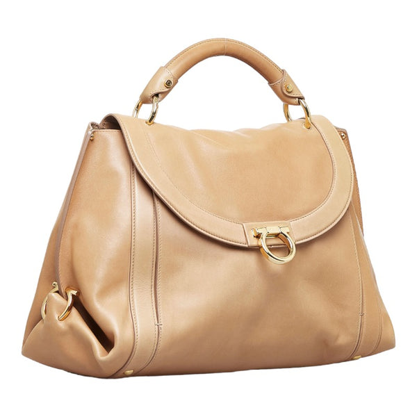 サルヴァトーレフェラガモ ガンチーニ ソフィア ハンドバッグ ショルダーバッグ 2WAY RG-21 ブラウン ゴールド レザー レディース Salvatore Ferragamo 【中古】