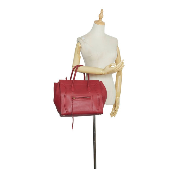 セリーヌ ラゲージ ファントム ハンドバッグ トートバッグ レッド レザー レディース CELINE 【中古】