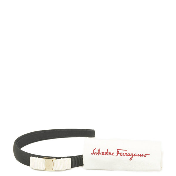サルヴァトーレフェラガモ ヴァラリボン ヘアアクセサリー ブラック ホワイト ゴールド コットン レディース Salvatore Ferragamo 【中古】