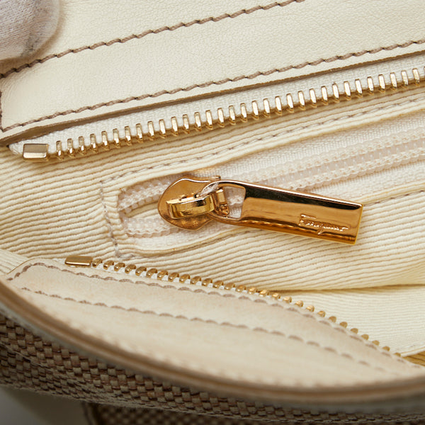 サルヴァトーレフェラガモ ガンチーニ ソフィア ハンドバッグ ショルダーバッグ 2WAY FZ-21 ベージュ ホワイト キャンバス レザー レディース Salvatore Ferragamo 【中古】