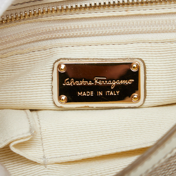 サルヴァトーレフェラガモ ガンチーニ ソフィア ハンドバッグ ショルダーバッグ 2WAY FZ-21 ベージュ ホワイト キャンバス レザー レディース Salvatore Ferragamo 【中古】