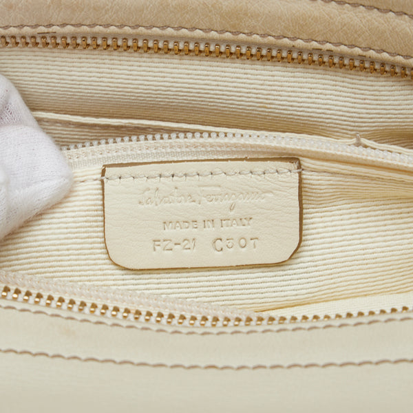 サルヴァトーレフェラガモ ガンチーニ ソフィア ハンドバッグ ショルダーバッグ 2WAY FZ-21 ベージュ ホワイト キャンバス レザー レディース Salvatore Ferragamo 【中古】