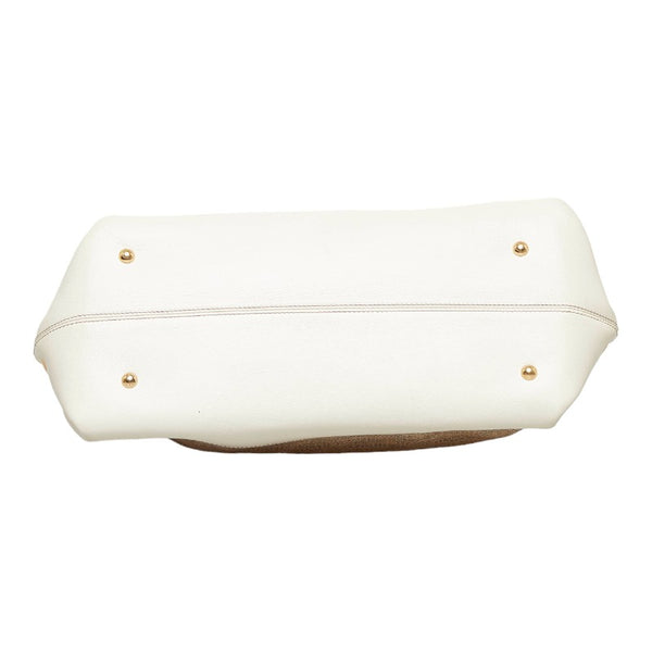 サルヴァトーレフェラガモ ガンチーニ ソフィア ハンドバッグ ショルダーバッグ 2WAY FZ-21 ベージュ ホワイト キャンバス レザー レディース Salvatore Ferragamo 【中古】