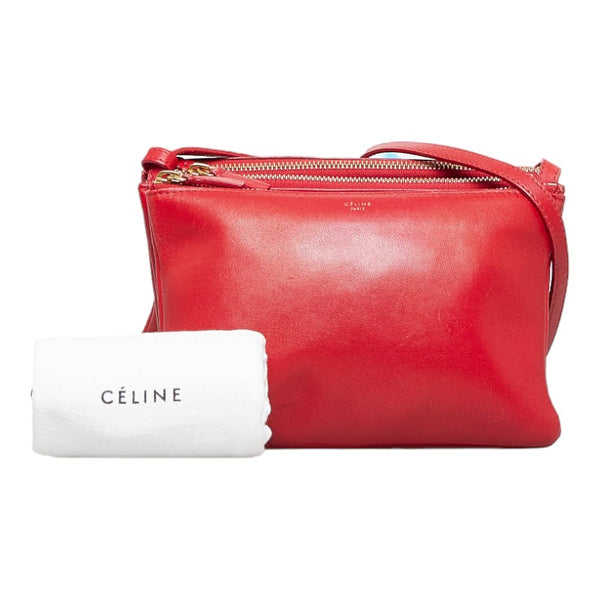 セリーヌ トリオ スモール 斜め掛け ショルダーバッグ レッド レザー レディース CELINE 【中古】