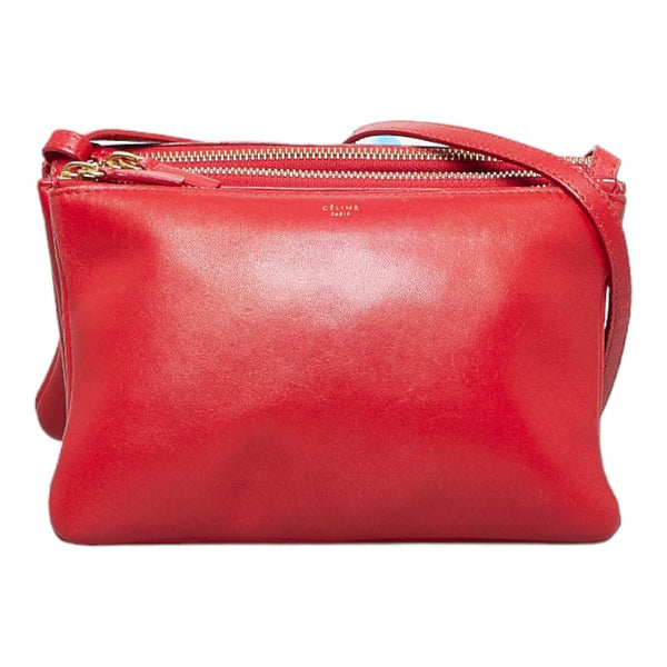 セリーヌ トリオ スモール 斜め掛け ショルダーバッグ レッド レザー レディース CELINE 【中古】