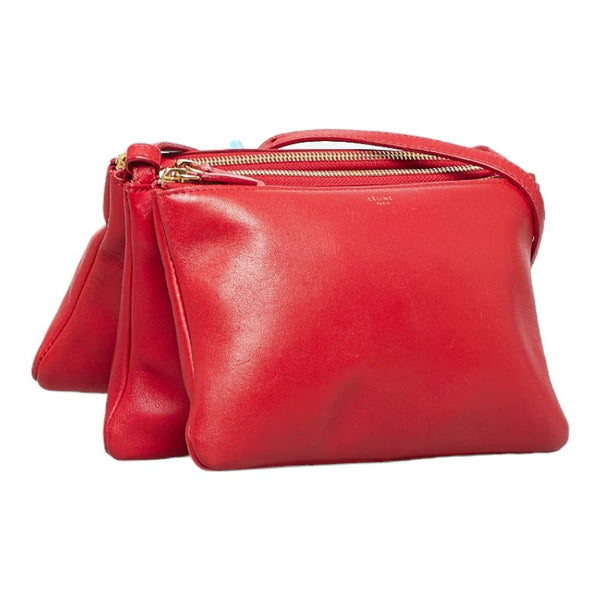 セリーヌ トリオ スモール 斜め掛け ショルダーバッグ レッド レザー レディース CELINE 【中古】