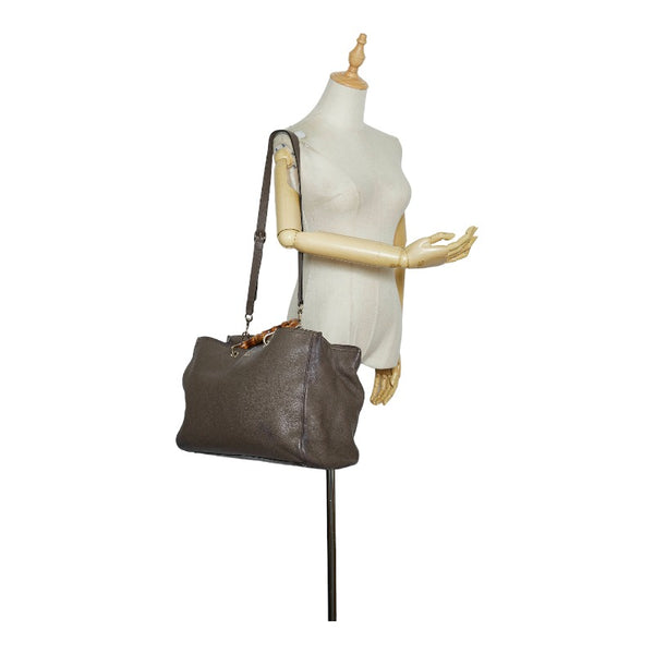 グッチ バンブー ショッパー ラージトート ハンドバッグ ショルダーバッグ 2WAY 323658 ブラウン ベージュ レザー レディース GUCCI 【中古】