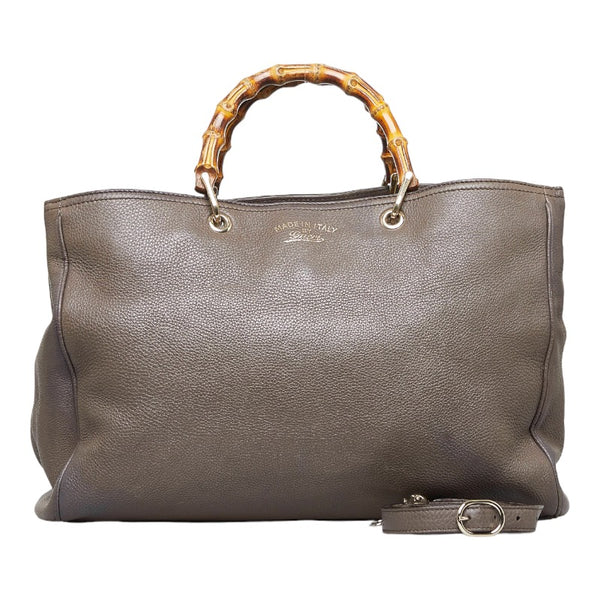 グッチ バンブー ショッパー ラージトート ハンドバッグ ショルダーバッグ 2WAY 323658 ブラウン ベージュ レザー レディース GUCCI 【中古】