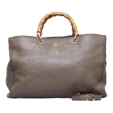 グッチ バンブー ショッパー ラージトート ハンドバッグ ショルダーバッグ 2WAY 323658 ブラウン ベージュ レザー レディース GUCCI 【中古】