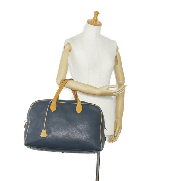 エルメス ヴィクトリア ボストンバッグ トラベルバッグ 旅行用バッグ ネイビー ベージュ レザー レディース HERMES 【中古】