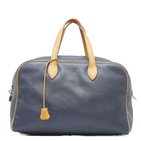 エルメス ヴィクトリア ボストンバッグ トラベルバッグ 旅行用バッグ ネイビー ベージュ レザー レディース HERMES 【中古】