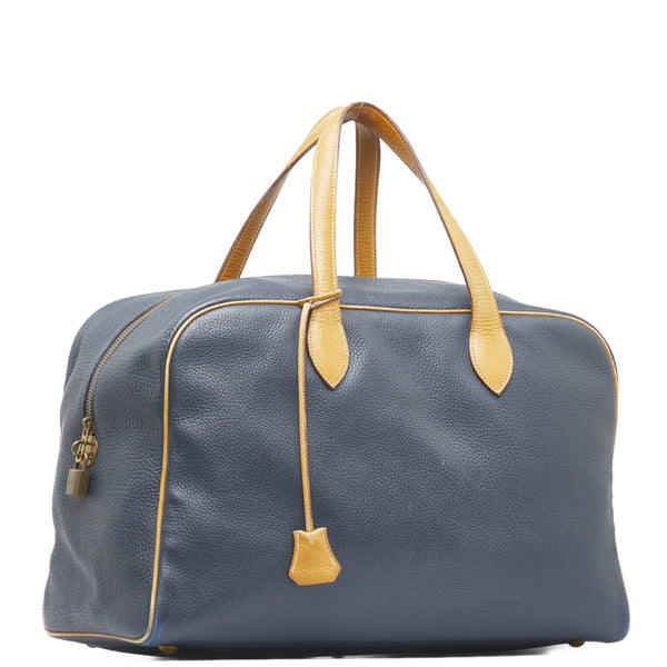 エルメス ヴィクトリア ボストンバッグ トラベルバッグ 旅行用バッグ ネイビー ベージュ レザー レディース HERMES 【中古】