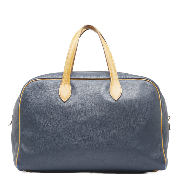 エルメス ヴィクトリア ボストンバッグ トラベルバッグ 旅行用バッグ ネイビー ベージュ レザー レディース HERMES 【中古】