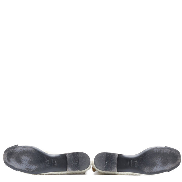 シャネル ツイード ココマーク カメリア チャーム ショートブーツ ホワイト ブラック ウール ナイロン レディース CHANEL 【中古】