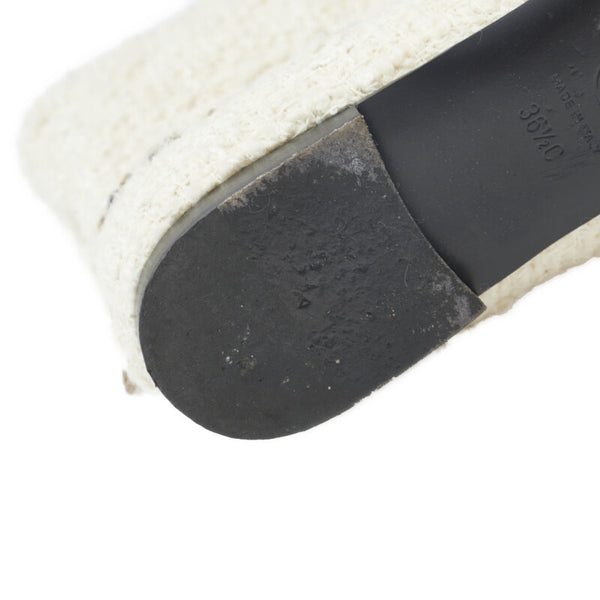 シャネル ツイード ココマーク カメリア チャーム ショートブーツ ホワイト ブラック ウール ナイロン レディース CHANEL 【中古】