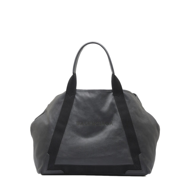 バレンシアガ ネイビーカバス パンチングロゴ ハンドバッグ トートバッグ 339936 ブラック レザー レディース BALENCIAGA 【中古】
