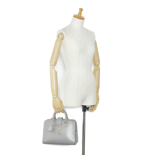 サンローラン ベイビー モノグラム カバス ハンドバッグ 472466 グレー レザー レディース SAINT LAURENT 【中古】