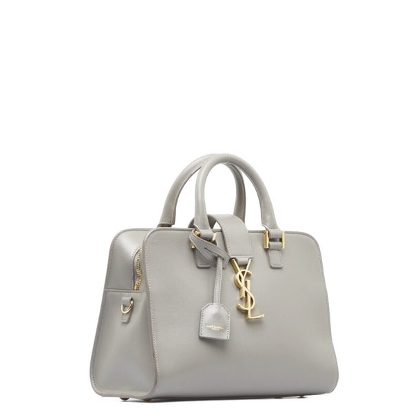 サンローラン ベイビー モノグラム カバス ハンドバッグ 472466 グレー レザー レディース SAINT LAURENT 【中古】