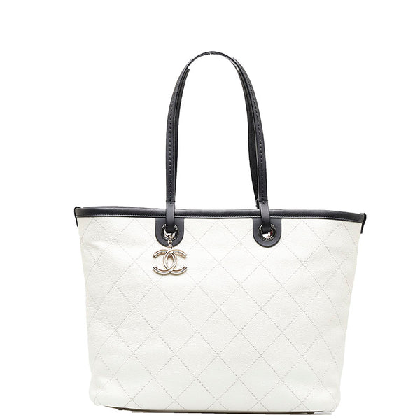 シャネル ワイルドステッチ ココマーク トートバッグ ショルダーバッグ ホワイト キャビアスキン レディース CHANEL 【中古】