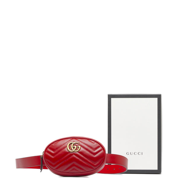 グッチ GGマーモント キルティング ボディバッグ ウエストバッグ 476434 レッド レザー レディース GUCCI 【中古】