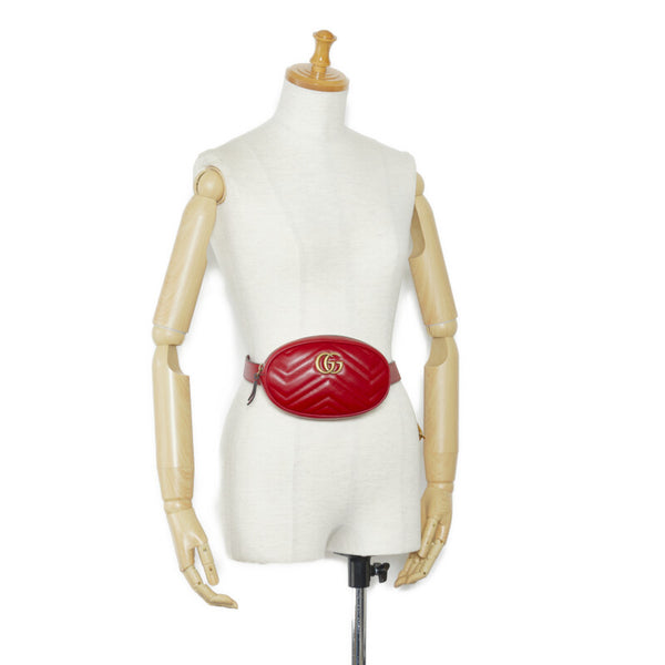 グッチ GGマーモント キルティング ボディバッグ ウエストバッグ 476434 レッド レザー レディース GUCCI 【中古】