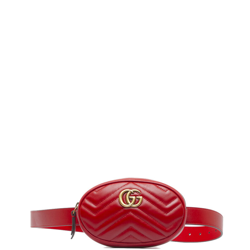グッチ GGマーモント キルティング ボディバッグ ウエストバッグ 476434 レッド レザー レディース GUCCI 【中古】