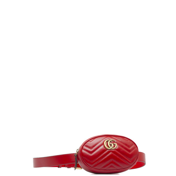 グッチ GGマーモント キルティング ボディバッグ ウエストバッグ 476434 レッド レザー レディース GUCCI 【中古】